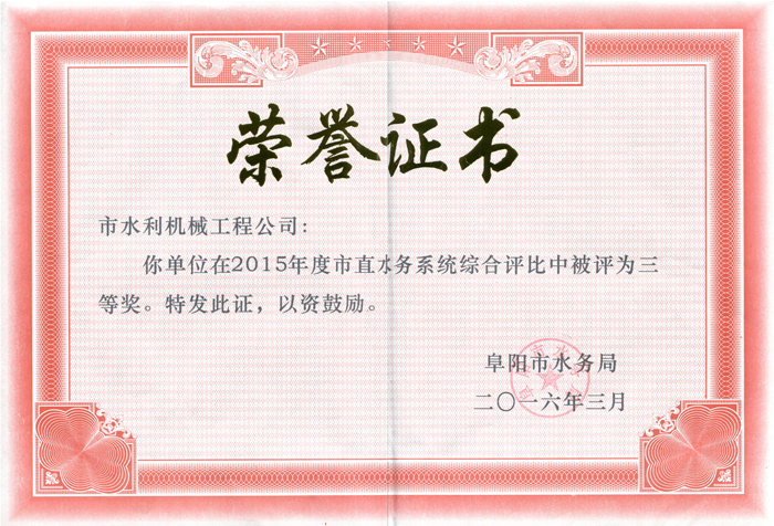 三等獎榮譽(yù)證書